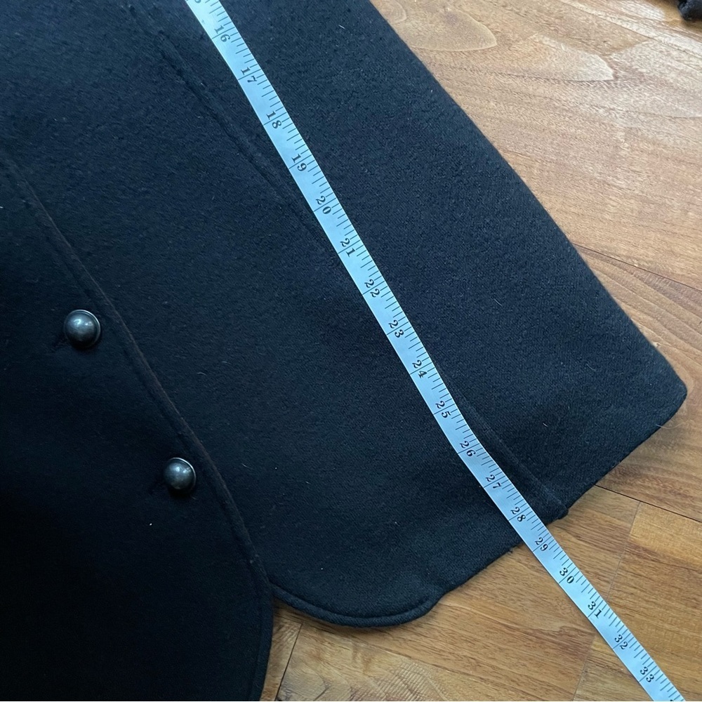 Icelandic Design Black & Brown Wool Coat with Metal Buttons Stand Collar Detail - Picture 15 of 15